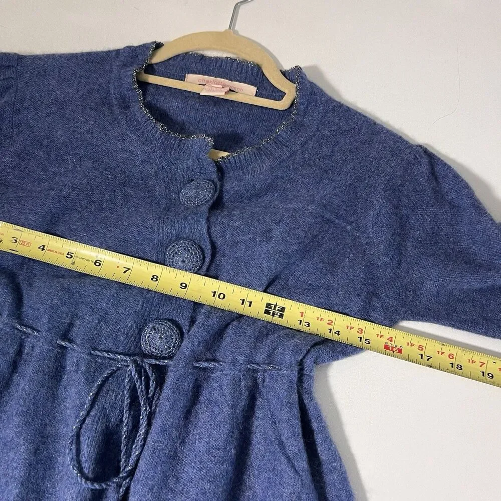 Charlotte Ronson Cardigan Sweater Womens S Blue Cashmere Belted Boho Cottagecore
